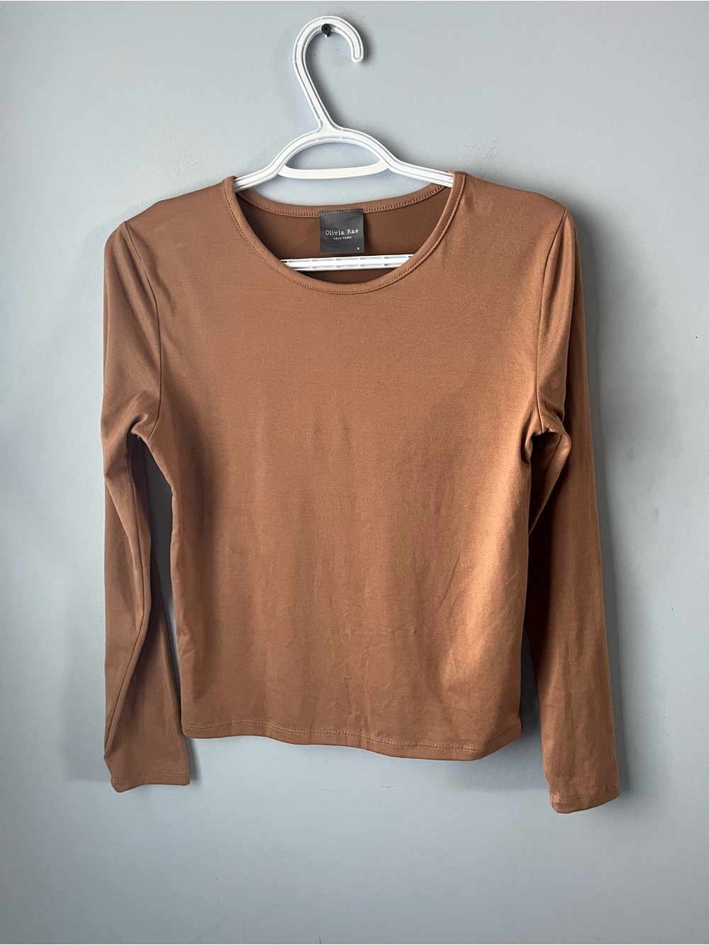 ✨ 3/$30 Olivia Rae Tan Brown Soft Stretch Long Sleeve Crewneck Basic Top Size S